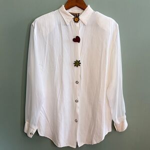 Forenza RARE Vintage 80s Size Medium White Statement Button Pearl Blouse